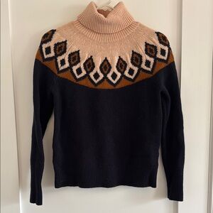 J. Crew Navy and Pink Turtleneck Sweater with Nordic Design
